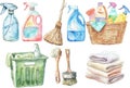 hand drawn set of cleaning products isolated Royalty Free Stock Photo