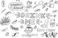 Hand drawn set of Coffee elements icons in doodle sketch style. Vector illustration Royalty Free Stock Photo