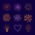 Hand drawn set of colorful fireworks