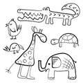 Hand drawn Set of cute animals and birds. African animals Royalty Free Stock Photo