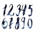 Hand drawn set with dark blue numbers writing in freehand style.