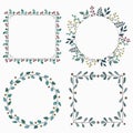 Hand drawn set of different floral vector wreath with green leaves, herbs forest round, cute rustic frame. Royalty Free Stock Photo