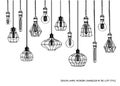 Hand drawn set of different geometric loft lamps and iron lampshade