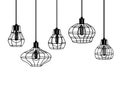 Hand drawn set of different geometric loft lamps and iron lampshade