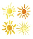 Hand drawn set of different suns isolated. Vector