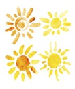 Hand drawn set of different suns isolated. Vector