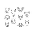 Hand-drawn set of dog face. Dogs doodle style. Vector illustration isolated on white background. Decoration for greeting cards, Royalty Free Stock Photo