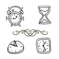 Hand drawn set of clocks and watches