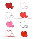 Hand drawn set of eight hearts