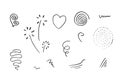 Hand drawn set element,black on white background.heart,light,emphasis,swirl,for concept design Royalty Free Stock Photo
