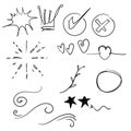 Hand drawn set elements,Arrow, heart, love, star, leaf, sun, light, flower, daisy, crown, king, queen,Swishes, swoops, emphasis , Royalty Free Stock Photo
