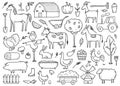 Hand drawn set farm animal, farmer food. Royalty Free Stock Photo