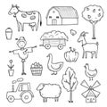 Hand drawn set farm animal, farmer food. Royalty Free Stock Photo