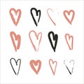 Hand drawn set of hearts. Design elements fot Valentine s day. Love doodle icons for greeting ot wedding cards - vector Royalty Free Stock Photo