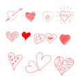 Hand drawn set of hearts. Vector illustration for Valentine`s day. Elements for design Royalty Free Stock Photo