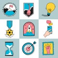 Hand drawn set of idea and business symbols illustration