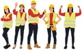 Hand-drawn set of male and female workers with helmets and vests Royalty Free Stock Photo