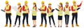 Hand-drawn set of male and female workers with helmets and vests Royalty Free Stock Photo