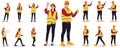 Hand-drawn set of male and female workers with helmets and vests Royalty Free Stock Photo