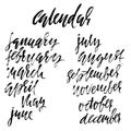 Hand drawn set of months. Modern dry brush lettering. Names of the months. Vector illustration. Handwritten grunge inscription.