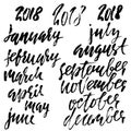 Hand drawn set of months. Modern dry brush lettering. Names of the months. Vector illustration. Handwritten grunge inscription.