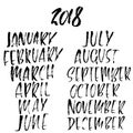 Hand drawn set of months. Modern dry brush lettering. Names of the months. Vector illustration. Handwritten grunge inscription. 20