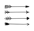 Hand drawn set of objects for design use. Black Vector doodle aztec arrows on white background. Abstract pencil tribal drawing. Royalty Free Stock Photo