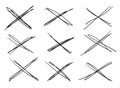 Hand drawn set of objects for design use. Black Vector doodle cross lines on white background. Abstract pencil drawing stripes. Royalty Free Stock Photo