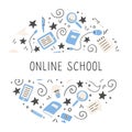 Hand drawn set of online education elements. Vector illustration. Royalty Free Stock Photo