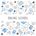 Hand drawn set of online education elements. Vector illustration. Royalty Free Stock Photo