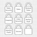 Padlocks with a data security theme in a hand drawn style