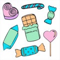 Hand-drawn Set of Pastel Sweets. Colored Candy Collection Royalty Free Stock Photo