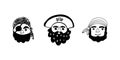 Hand drawn set of pirate faces. Black and white icons set.