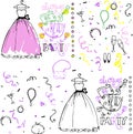 hand drawn doodle set of girl`s accessories, modern princess icons