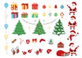 Hand drawn set of Santa Claus, Christmas tree, snowman, glass snow ball, Christmas bag, gift, decoration ball, hat, mitten. Vector Royalty Free Stock Photo