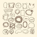 Hand drawn set of sketch different cute speech bubble, stickers. Royalty Free Stock Photo