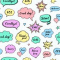 Hand drawn set of speech bubbles with dialog words Royalty Free Stock Photo