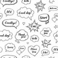 Hand drawn set of speech bubbles with dialog words Royalty Free Stock Photo