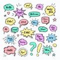 Hand drawn set of speech bubbles with dialog words Royalty Free Stock Photo