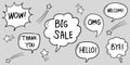 Hand drawn set of speech bubbles with dialog words isolated. vector illustration Royalty Free Stock Photo