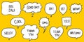 Hand drawn set of speech bubbles with dialog words isolated. vector illustration Royalty Free Stock Photo