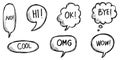 Hand drawn set of speech bubbles with dialog words isolated. vector illustration Royalty Free Stock Photo