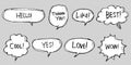 Hand drawn set of speech bubbles with dialog words isolated. vector illustration Royalty Free Stock Photo