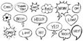 Hand drawn set of speech bubbles with dialog words isolated. vector illustration Royalty Free Stock Photo