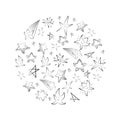 Hand Drawn Set of Stars Arranged in a Circle. Children Drawings of Doodle Stars. Sketch Style. Royalty Free Stock Photo