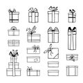 Hand-drawn set of stylized black and white gift boxes. Vector illustration Royalty Free Stock Photo