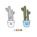 Hand drawn set of succulents or cacti in pots. Doodles elements Royalty Free Stock Photo