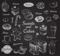 Hand Drawn Set Sweets Dessert Coffee Vector illustration Royalty Free Stock Photo