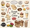 Hand Drawn Set Sweets Dessert Coffee Vector illustration Royalty Free Stock Photo