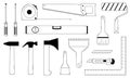 Hand drawn set of tools for home and apartment repairs. Doodle style. Vector.